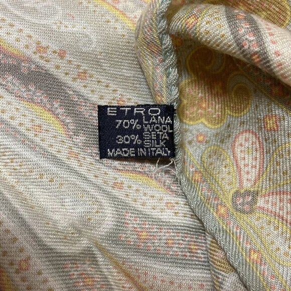 Auth ETRO - Khaki Pink Multi Wool Silk Scarf - Picture 4 of 7